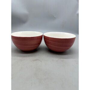 Set Of 2 JCPenney Home Collection Red & White Ceramic Bowls 6x3.5" READ